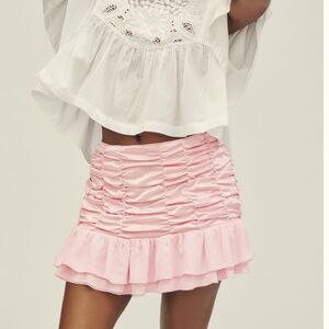 Maeve Satin Chiffon Ruched Mini Skirt